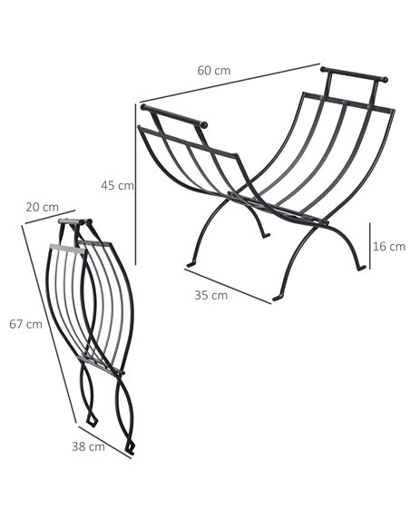 Outsunny Folding Wood Log Holder Fireplace Storage Rack Matte Metal Elevated Indoor Outdoor 45x35cm Black 820-150 - pic 84802 | FastDaddyshop