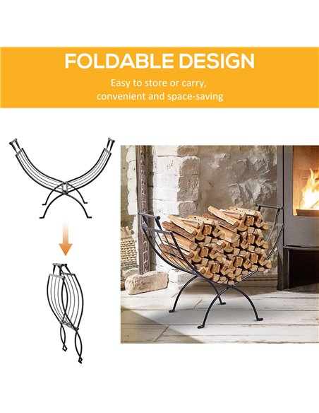 Outsunny Folding Wood Log Holder Fireplace Storage Rack Matte Metal Elevated Indoor Outdoor 45x35cm Black 820-150 - pic 84803 | FastDaddyshop