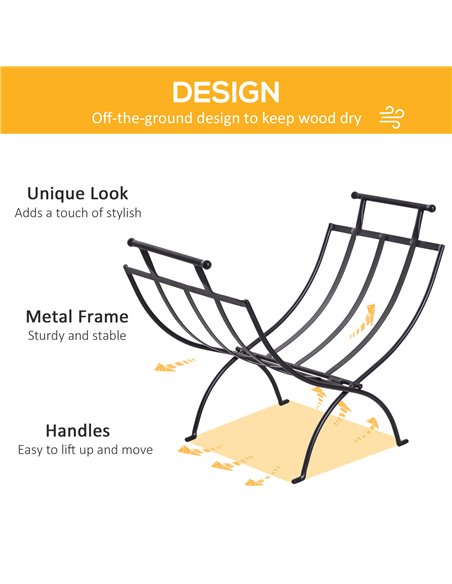 Outsunny Folding Wood Log Holder Fireplace Storage Rack Matte Metal Elevated Indoor Outdoor 45x35cm Black 820-150 - pic 84804 | FastDaddyshop