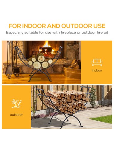 Outsunny Folding Wood Log Holder Fireplace Storage Rack Matte Metal Elevated Indoor Outdoor 45x35cm Black 820-150