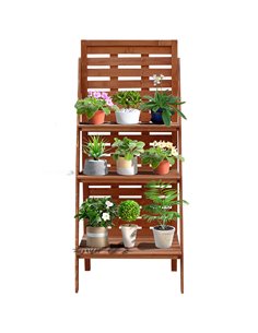 Outsunny Solid Wood Three-Tier Plant Rack, Orange Wood Colour 845-274