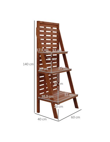 Outsunny Solid Wood Three-Tier Plant Rack Outdoor Organiser Unit Flower Herb Stand Ladder Design Storage Holder 845-274