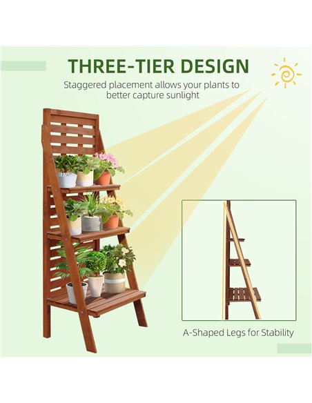 Outsunny Solid Wood Three-Tier Plant Rack Outdoor Organiser Unit Flower Herb Stand Ladder Design Storage Holder 845-274 - pic 84812 | FastDaddyshop