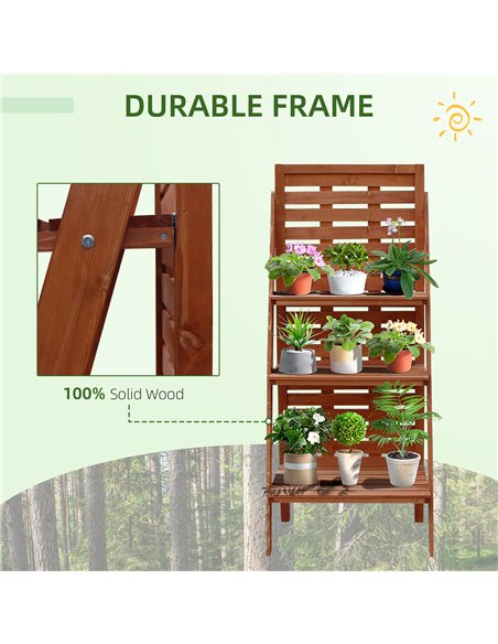 Outsunny Solid Wood Three-Tier Plant Rack Outdoor Organiser Unit Flower Herb Stand Ladder Design Storage Holder 845-274 - pic 84813 | FastDaddyshop