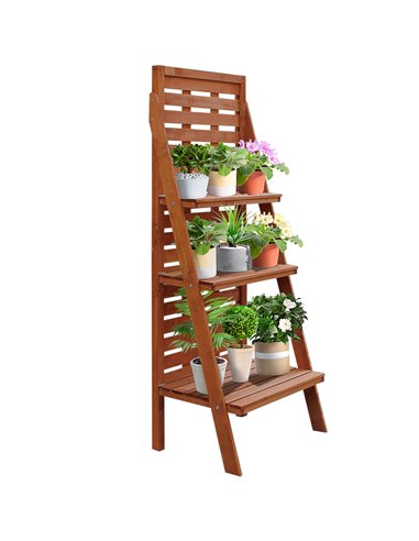 Outsunny Solid Wood Three-Tier Plant Rack Outdoor Organiser Unit Flower Herb Stand Ladder Design Storage Holder 845-274