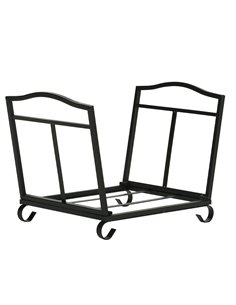Outsunny Firewood Log Rack Fireplace Log Holder Wood Storage Rack with Scrolls, Foldable, 48x34x37cm, Black 842-200
