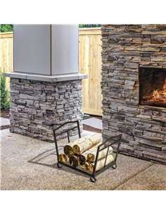 Outsunny Firewood Log Rack Fireplace Log Holder Wood Storage Rack with Scrolls, Foldable, 48x34x37cm, Black 842-200 2
