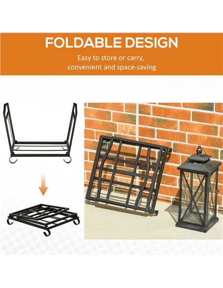 Outsunny Firewood Log Rack Fireplace Log Holder Wood Storage Rack with Scrolls, Foldable, 48x34x37cm, Black 842-200 - pic 84830 | FastDaddyshop