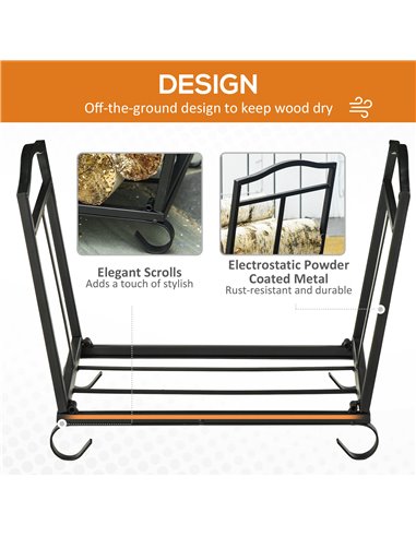 Outsunny Firewood Log Rack Fireplace Log Holder Wood Storage Rack with Scrolls, Foldable, 48x34x37cm, Black 842-200