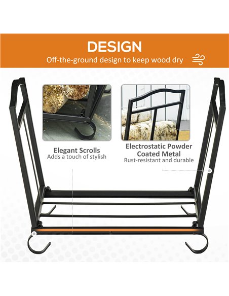 Outsunny Firewood Log Rack Fireplace Log Holder Wood Storage Rack with Scrolls, Foldable, 48x34x37cm, Black 842-200 - pic 84831 | FastDaddyshop