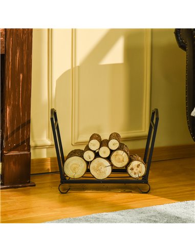 Outsunny Firewood Log Rack Fireplace Log Holder Wood Storage Rack with Scrolls, Foldable, 48x34x37cm, Black 842-200