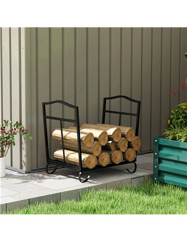 Outsunny Firewood Log Rack Fireplace Log Holder Wood Storage Rack with Scrolls, Foldable, 48x34x37cm, Black 842-200