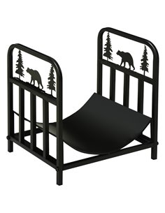 Outsunny Firewood Log Rack Curved Fireplace Log Holder Wood Storage Rack w/ Handles, Bear Shape Design, 42 x 33.5 x 43 cm, Black