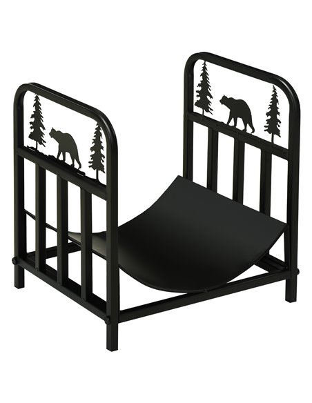 Outsunny Firewood Log Rack Curved Fireplace Log Holder Wood Storage Rack w/ Handles, Bear Shape Design, 42 x 33.5 x 43 cm, Black - pic 84836 | FastDaddyshop