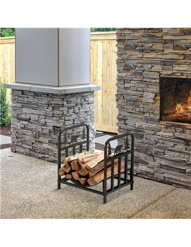 Outsunny Firewood Log Rack Curved Fireplace Log Holder Wood Storage Rack w/ Handles, Bear Shape Design, 42 x 33.5 x 43 cm, Black