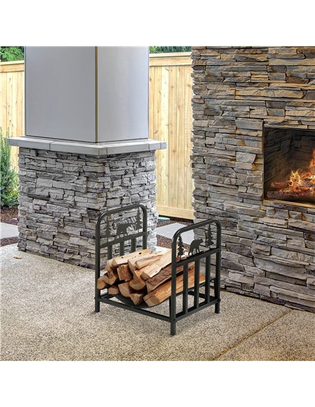 Outsunny Firewood Log Rack Curved Fireplace Log Holder Wood Storage Rack w/ Handles, Bear Shape Design, 42 x 33.5 x 43 cm, Black - pic 84837 | FastDaddyshop