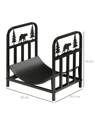 Outsunny Firewood Log Rack Curved Fireplace Log Holder Wood Storage Rack w/ Handles, Bear Shape Design, 42 x 33.5 x 43 cm, Black