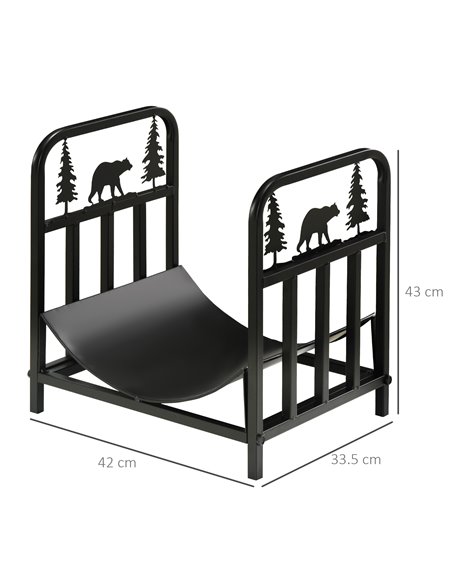Outsunny Firewood Log Rack Curved Fireplace Log Holder Wood Storage Rack w/ Handles, Bear Shape Design, 42 x 33.5 x 43 cm, Black - pic 84838 | FastDaddyshop