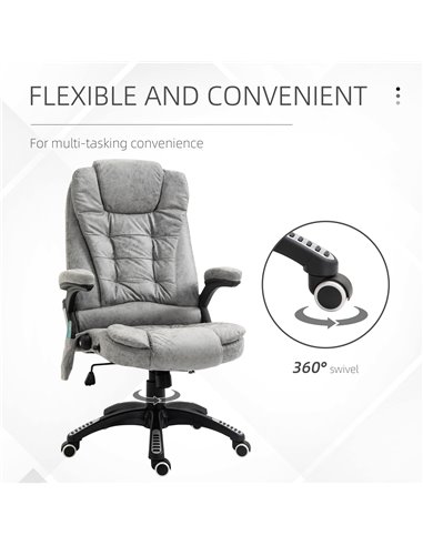 Vinsetto Massage Recliner Chair Heated Office Chair with Six Massage Points Microfiber Cloth 360���� Swivel Wheels Grey
