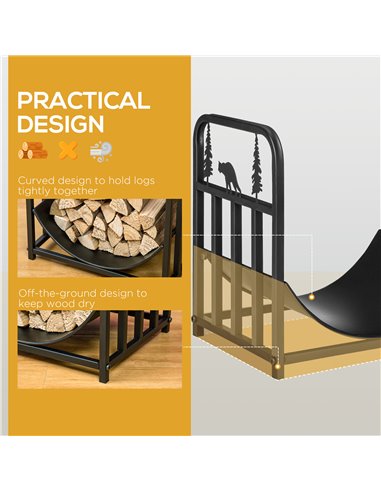 Outsunny Firewood Log Rack Curved Fireplace Log Holder Wood Storage Rack w/ Handles, Bear Shape Design, 42 x 33.5 x 43 cm, Black