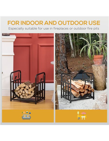 Outsunny Firewood Log Rack Curved Fireplace Log Holder Wood Storage Rack w/ Handles, Bear Shape Design, 42 x 33.5 x 43 cm, Black - pic 84841 | FastDaddyshop