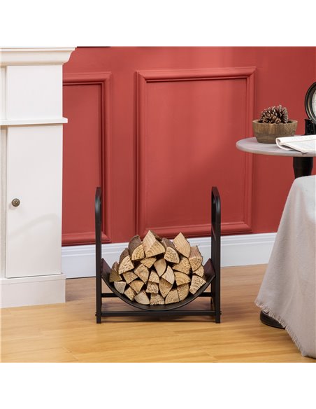 Outsunny Firewood Log Rack Curved Fireplace Log Holder Wood Storage Rack w/ Handles, Bear Shape Design, 42 x 33.5 x 43 cm, Black - pic 84842 | FastDaddyshop