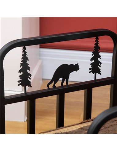 Outsunny Firewood Log Rack Curved Fireplace Log Holder Wood Storage Rack w/ Handles, Bear Shape Design, 42 x 33.5 x 43 cm, Black