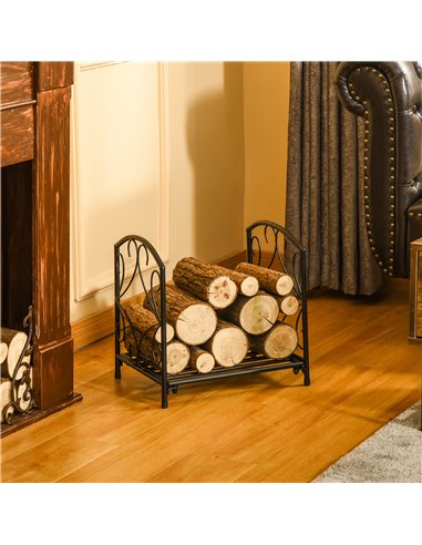Outsunny Firewood Log Rack Fireplace Log Holder Wood Storage Rack with Side Scrolls, for Outdoor and Indoor use, 39.5 x 31.5 x 3