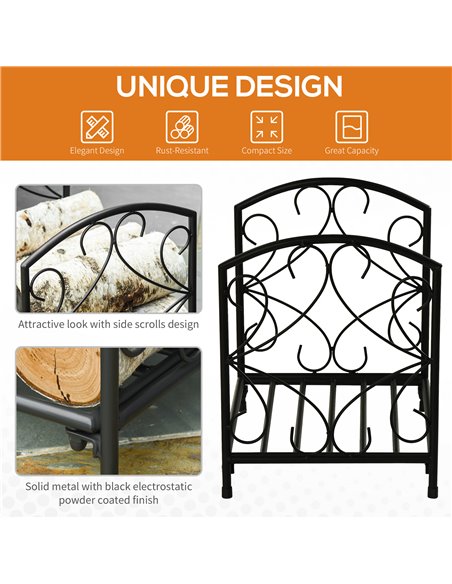 Outsunny Firewood Log Rack Fireplace Log Holder Wood Storage Rack with Side Scrolls, for Outdoor and Indoor use, 39.5 x 31.5 x 3 - pic 84848 | FastDaddyshop