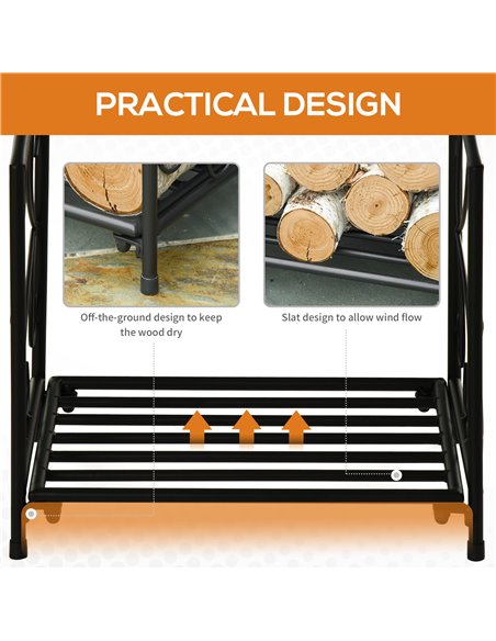 Outsunny Firewood Log Rack Fireplace Log Holder Wood Storage Rack with Side Scrolls, for Outdoor and Indoor use, 39.5 x 31.5 x 3 - pic 84849 | FastDaddyshop
