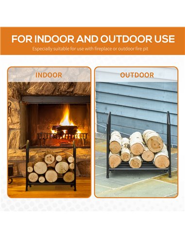 Outsunny Firewood Log Rack Fireplace Log Holder Wood Storage Rack with Side Scrolls, for Outdoor and Indoor use, 39.5 x 31.5 x 3