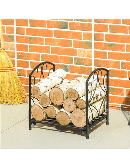 Outsunny Firewood Log Rack Fireplace Log Holder Wood Storage Rack with Side Scrolls, for Outdoor and Indoor use, 39.5 x 31.5 x 3 - pic 84851 | FastDaddyshop