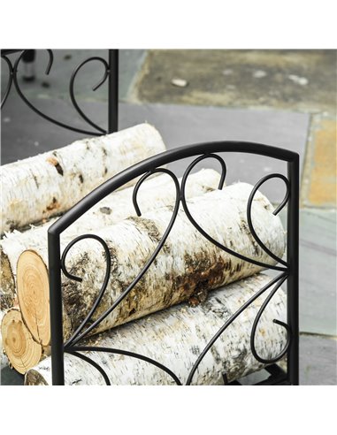 Outsunny Firewood Log Rack Fireplace Log Holder Wood Storage Rack with Side Scrolls, for Outdoor and Indoor use, 39.5 x 31.5 x 3