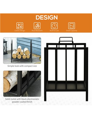 Outsunny Firewood Log Rack Fireplace Log Holder Wood Storage Rack with 2 Handles, for Outdoor and Indoor Use, 42 x 32.5 x 46cm, 
