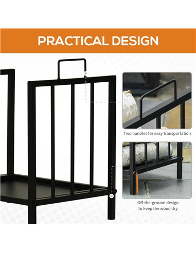 Outsunny Firewood Log Rack Fireplace Log Holder Wood Storage Rack with 2 Handles, for Outdoor and Indoor Use, 42 x 32.5 x 46cm, 