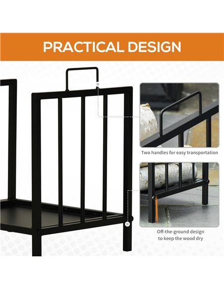 Outsunny Firewood Log Rack Fireplace Log Holder Wood Storage Rack with 2 Handles, for Outdoor and Indoor Use, 42 x 32.5 x 46cm,  - pic 84858 | FastDaddyshop