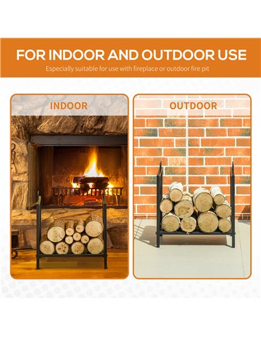 Outsunny Firewood Log Rack Fireplace Log Holder Wood Storage Rack with 2 Handles, for Outdoor and Indoor Use, 42 x 32.5 x 46cm, 