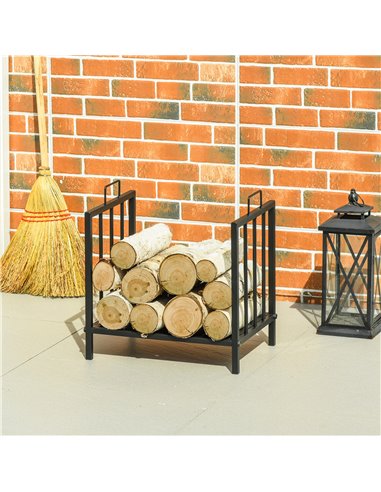 Outsunny Firewood Log Rack Fireplace Log Holder Wood Storage Rack with 2 Handles, for Outdoor and Indoor Use, 42 x 32.5 x 46cm, 
