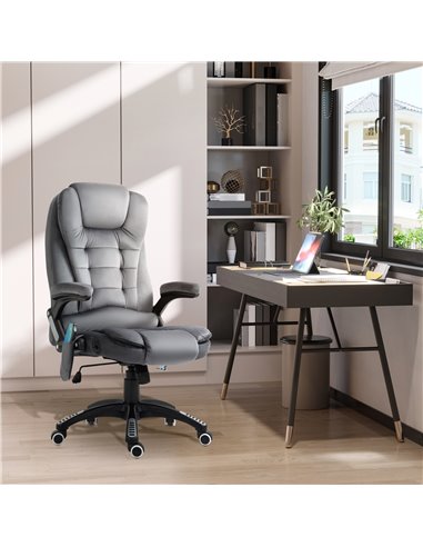 Vinsetto Massage Recliner Chair Heated Office Chair with Six Massage Points Velvet-Feel Fabric 360���� Swivel Wheels Grey