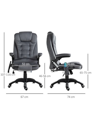 Vinsetto Massage Recliner Chair Heated Office Chair with Six Massage Points Velvet-Feel Fabric 360���� Swivel Wheels Grey