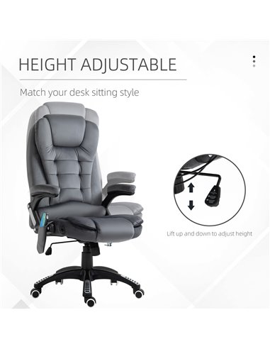 Vinsetto Massage Recliner Chair Heated Office Chair with Six Massage Points Velvet-Feel Fabric 360���� Swivel Wheels Grey