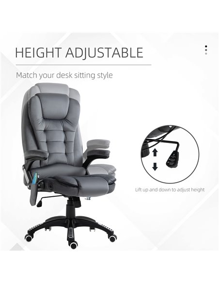 Vinsetto Massage Recliner Chair Heated Office Chair with Six Massage Points Velvet-Feel Fabric 360���� Swivel Wheels Grey - pic 8489 | FastDaddyshop