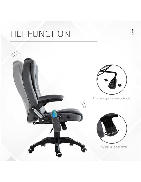 Vinsetto Massage Recliner Chair Heated Office Chair with Six Massage Points Velvet-Feel Fabric 360���� Swivel Wheels Grey - pic 8490 | FastDaddyshop