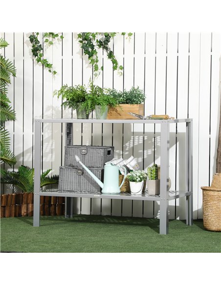 Outsunny 2-Tier Plant Stand, Corner Plant Shelf for Outdoor and Indoor Storage Organizer, Freestanding Flower Rack w/Steel Frame - pic 84900 | FastDaddyshop