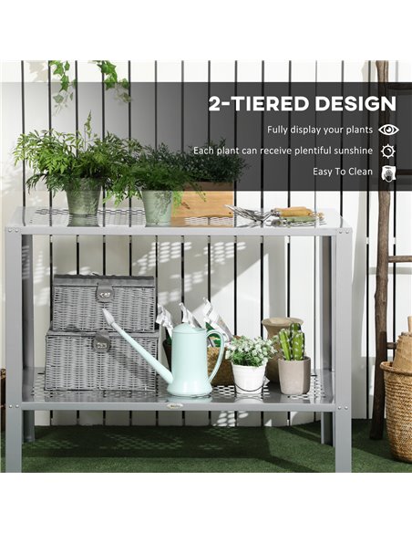 Outsunny 2-Tier Plant Stand, Corner Plant Shelf for Outdoor and Indoor Storage Organizer, Freestanding Flower Rack w/Steel Frame - pic 84902 | FastDaddyshop