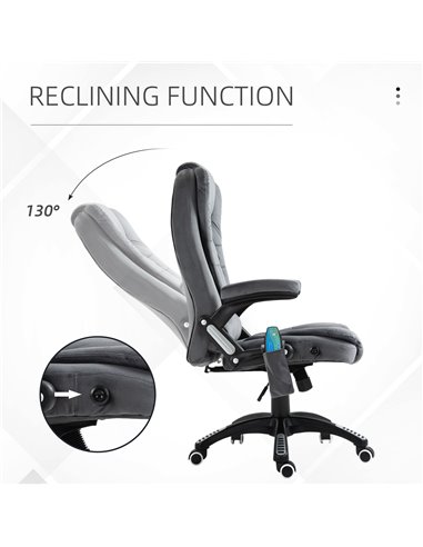 Vinsetto Massage Recliner Chair Heated Office Chair with Six Massage Points Velvet-Feel Fabric 360���� Swivel Wheels Grey