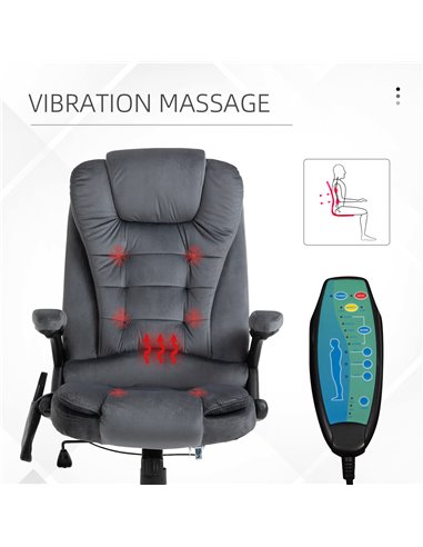 Vinsetto Massage Recliner Chair Heated Office Chair with Six Massage Points Velvet-Feel Fabric 360���� Swivel Wheels Grey