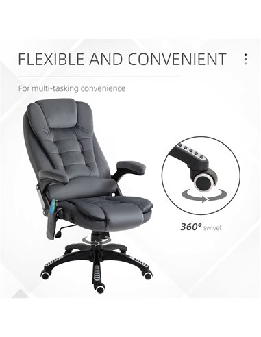 Vinsetto Massage Recliner Chair Heated Office Chair with Six Massage Points Velvet-Feel Fabric 360���� Swivel Wheels Grey