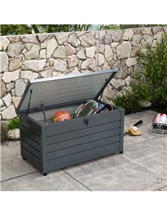 Outsunny 331 Litre Garden Storage Box, Waterproof Outdoor Storage Box with Wheels and Handles, Lockable Galvanised Steel Outside 2