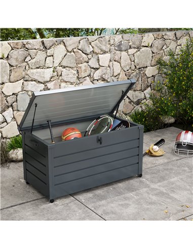 Outsunny 331 Litre Garden Storage Box, Waterproof Outdoor Storage Box with Wheels and Handles, Lockable Galvanised Steel Outside